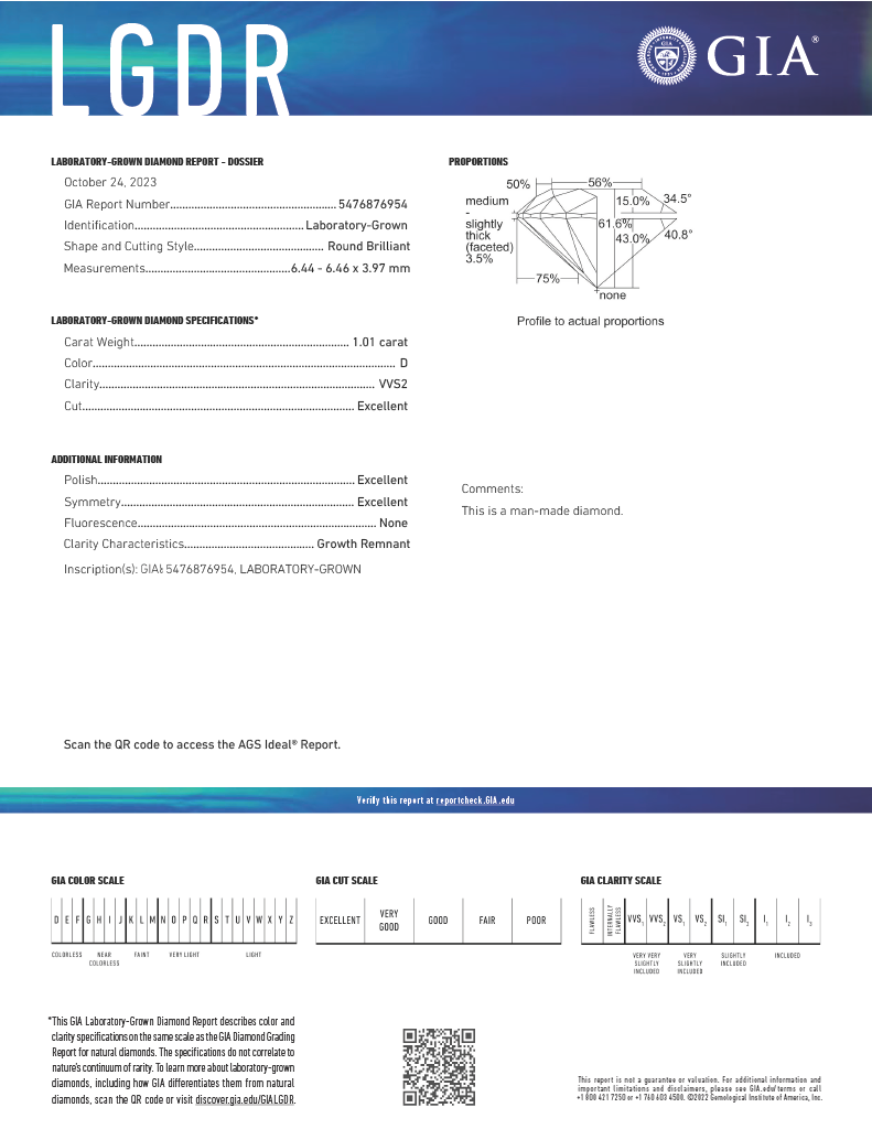 GIA LGDR實驗室培育鑽石鑑定證書