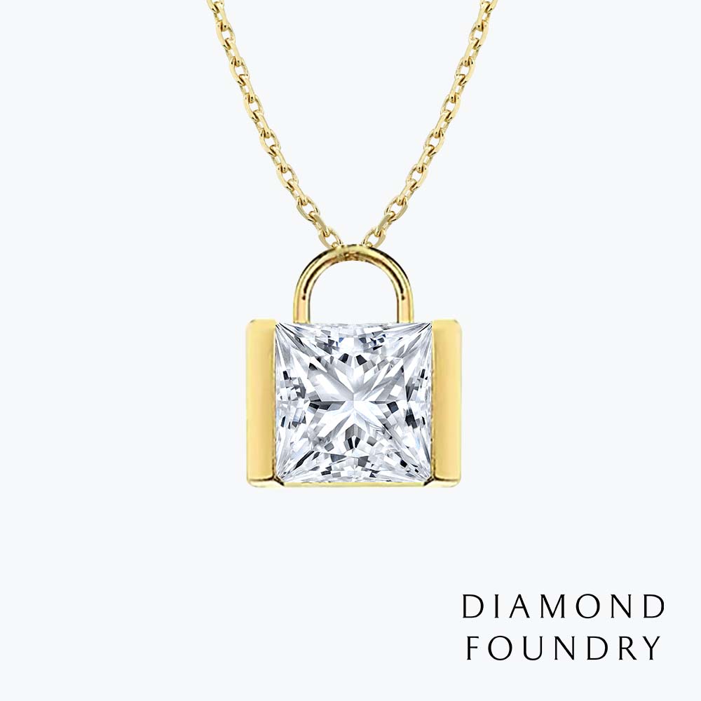 DIAMOND FOUNDRY心有鎖屬 18K黃金 公主鑽項鍊
