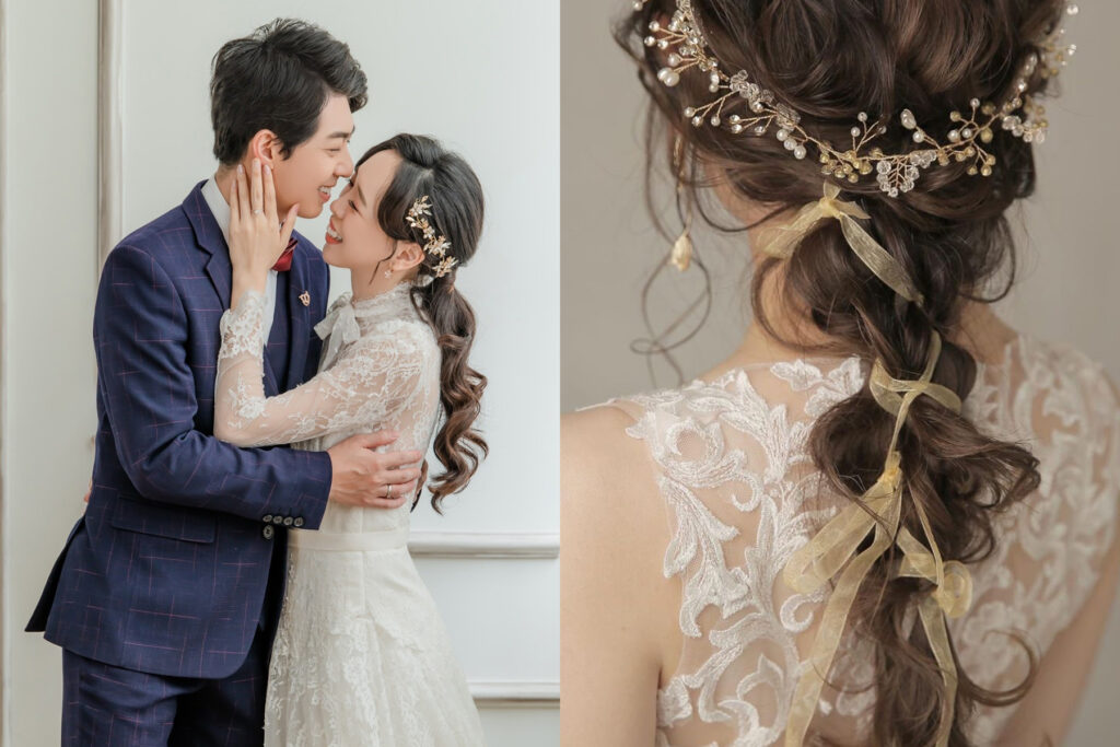 公主可愛新娘髮型#4：婉約低馬尾